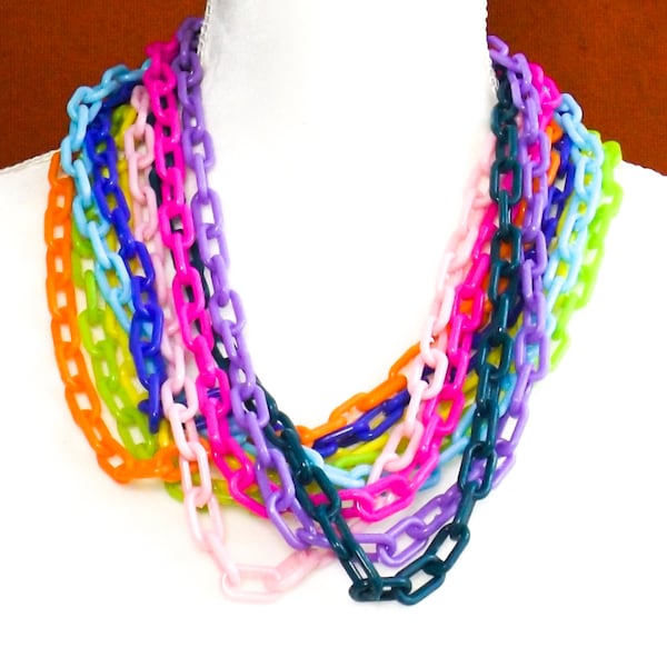 Collier chaîne en plastique 24" trombone collier chaîne colorée, noir, rose, bleu, vert, orange, rouge, jaune, violet, blanc, gris, marron 1pc