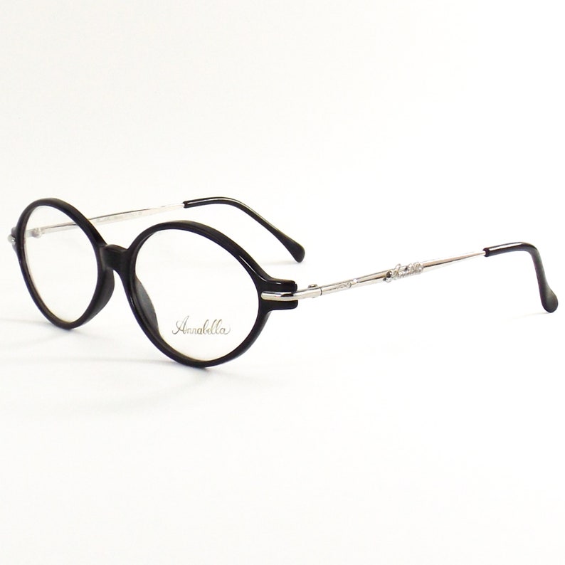 Annabella italian eyeglasses black oval silver eye glasses vintage 80s NOS frame italy