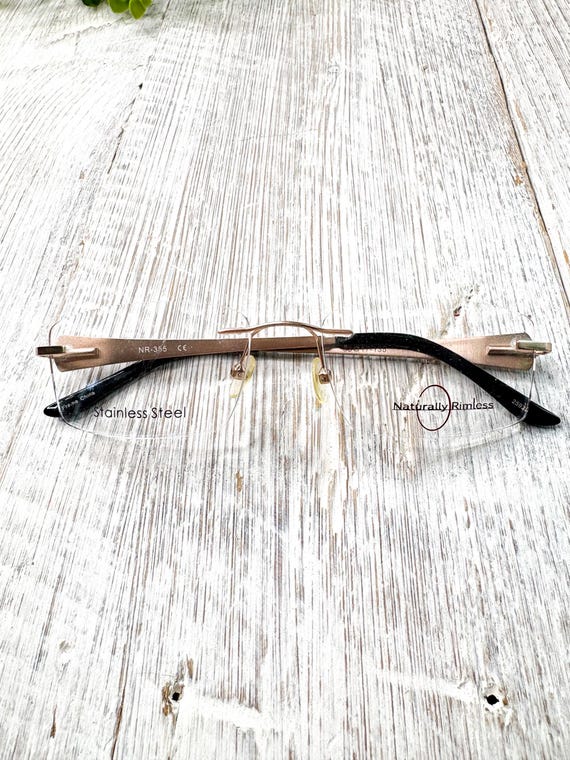 Vintage Rimless Rectangular Eyeglass Frames: Blac… - image 6