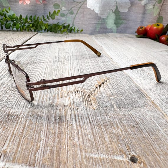 Vintage Rectangle Eyeglass Frames: Metallic Brown… - image 2