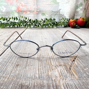 electric blue gray/grey metal eyeglas frames only 44[]19/130 oval eyeglasses women’s fashion accessories 1990s nos/vintage/deadstock eyewear