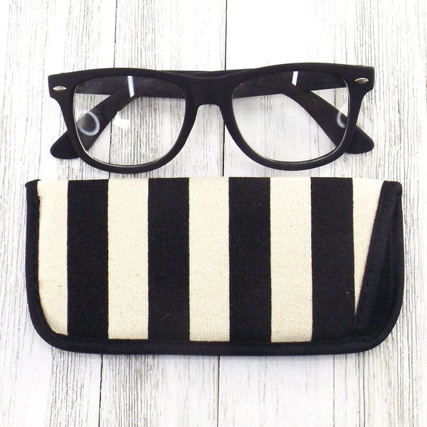 vintage eyeglass case soft canvas sriped black and white | NOS eyeglasses case | sleeve for glasses | sunglasses case