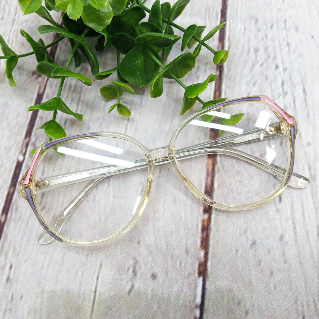 1980s Large Round Eyeglasses Pink Purple Clear Vintage Eye Etsy