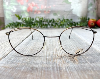 Vintage Round Eyeglass Frames: Antique Gold Tortoise, Unisex 90s Style (51[]20/140)