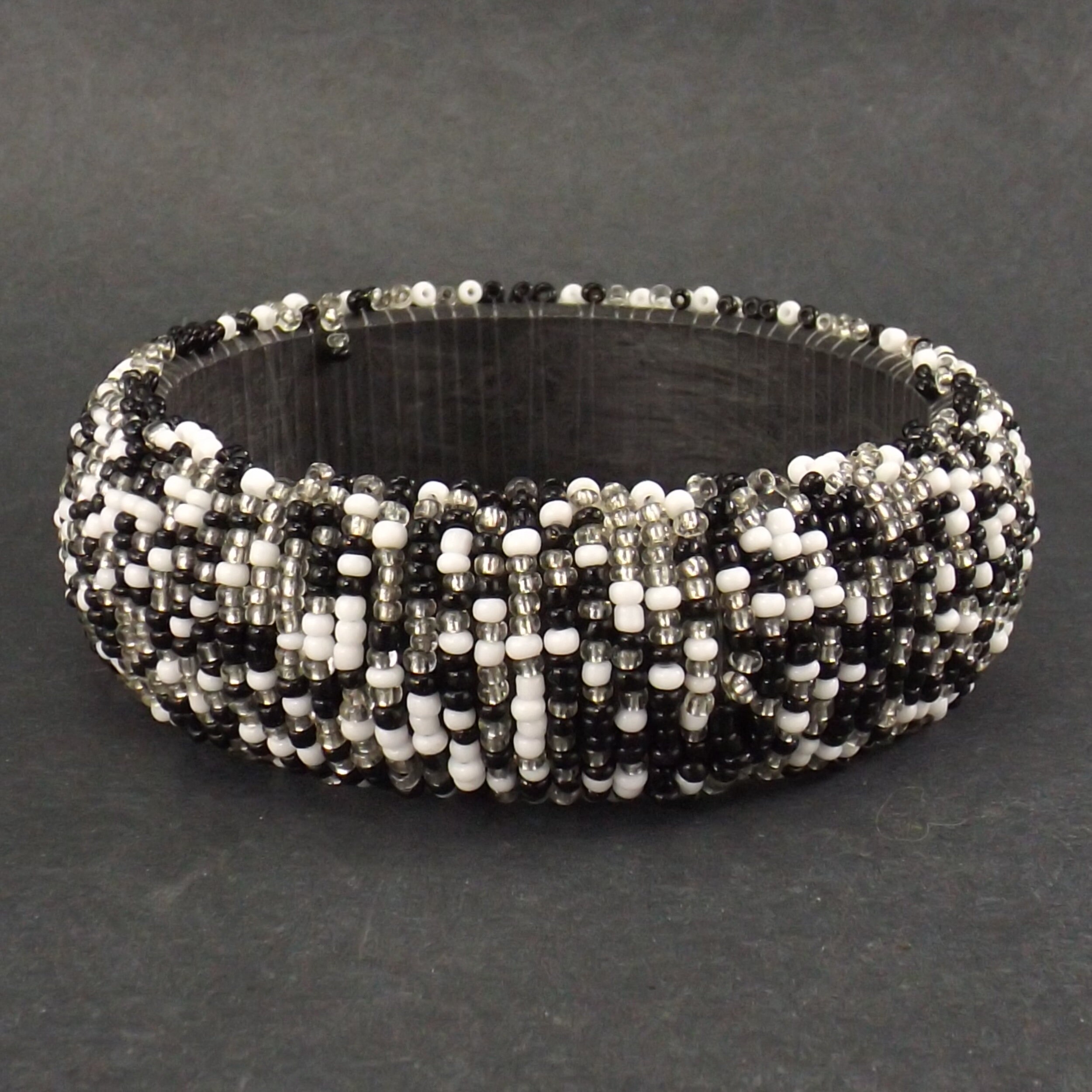 Seed bead beaded bangle bracelet vintage 80s NOS black white | Etsy
