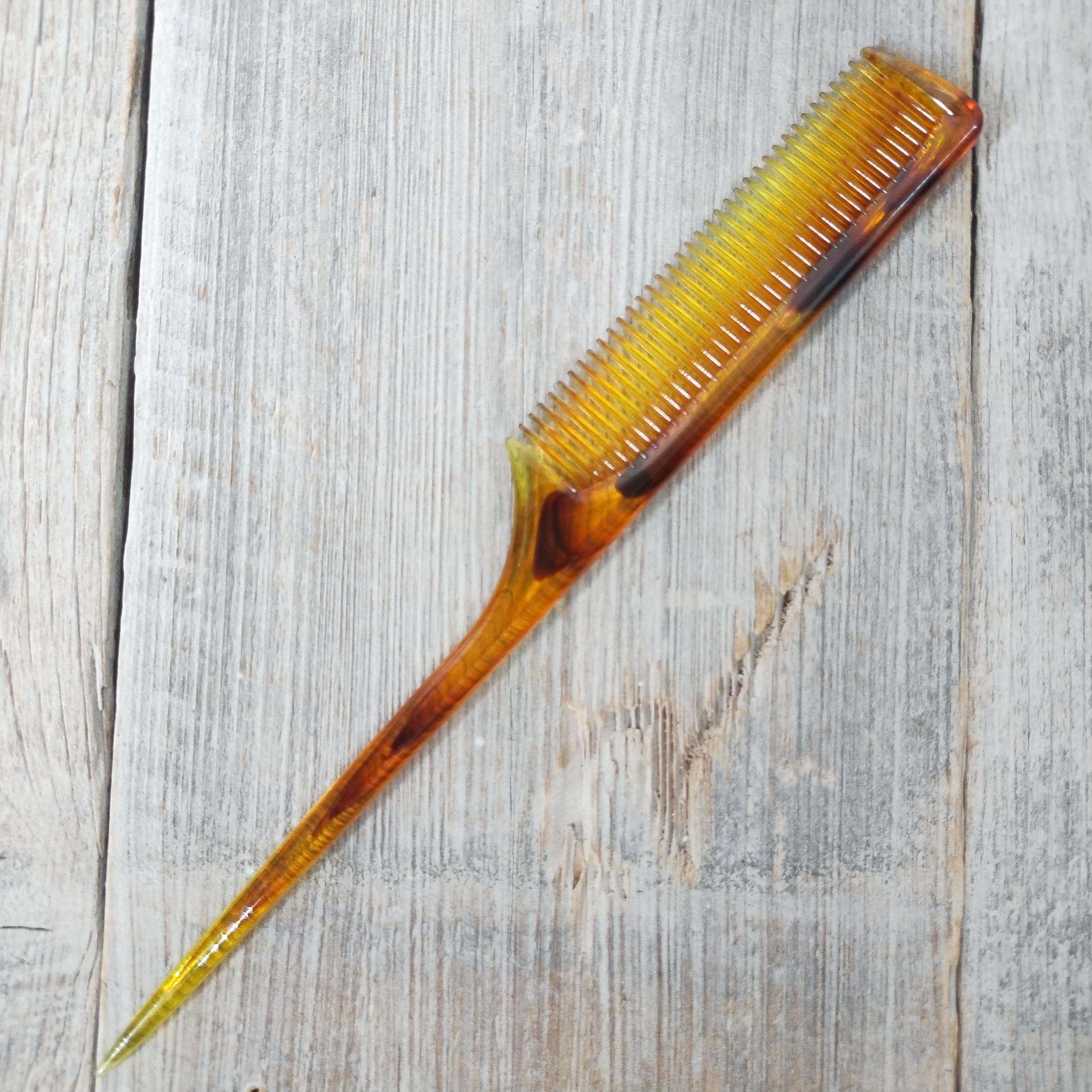 Vintage Tortoiseshell Plastic Hair Comb: Rat-tail, Pick 