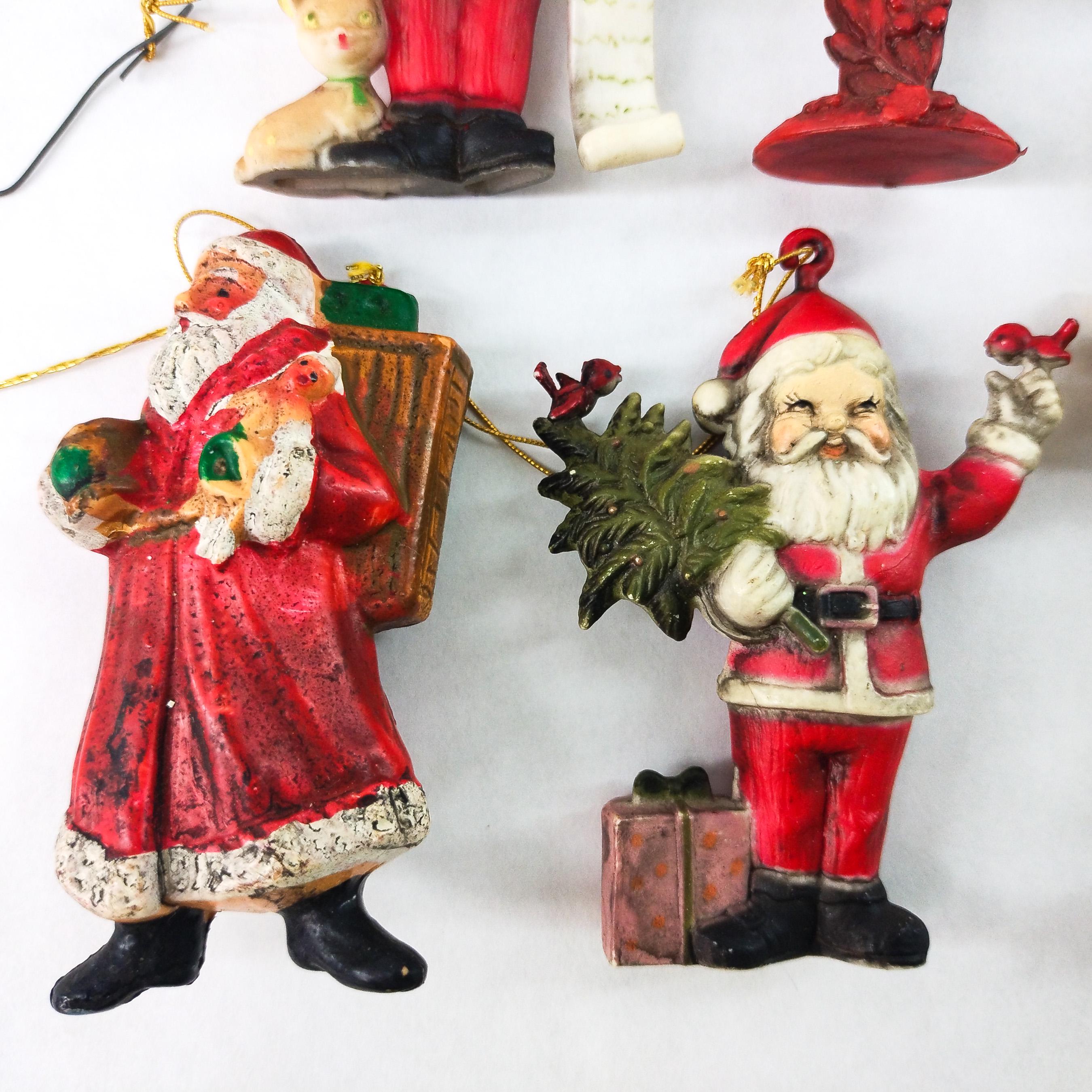 Vintage Santa Claus Christmas Ornament Collection 7pc Set, Santa