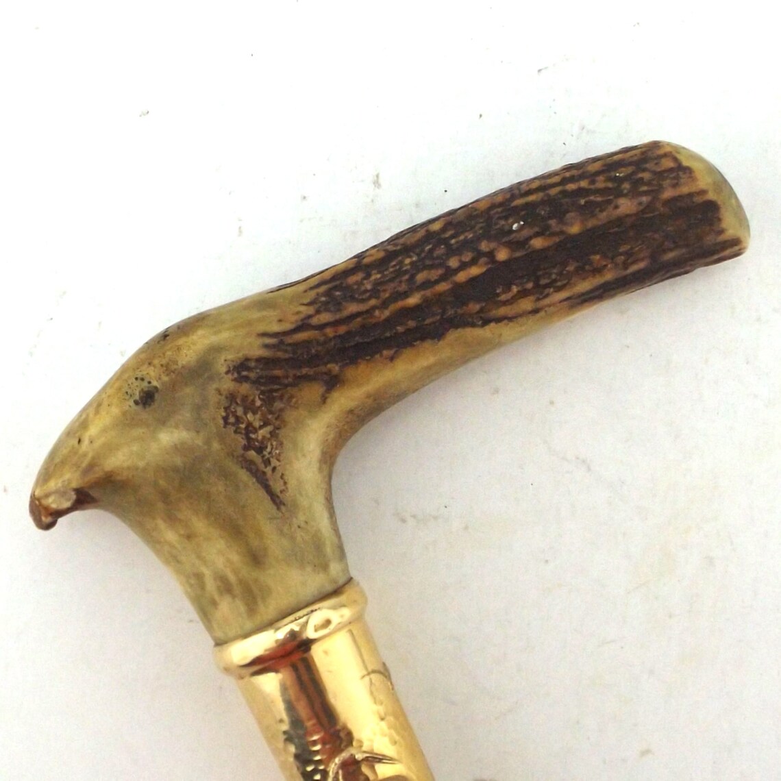 Deer antler handle cane wood walking stick gold repousse birds Etsy