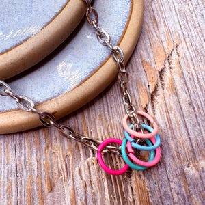 pastel circle charm necklace chunky silver chain