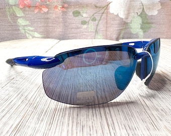 Óculos de sol oversized sem aro: lente espelhada azul brilhante, UV400