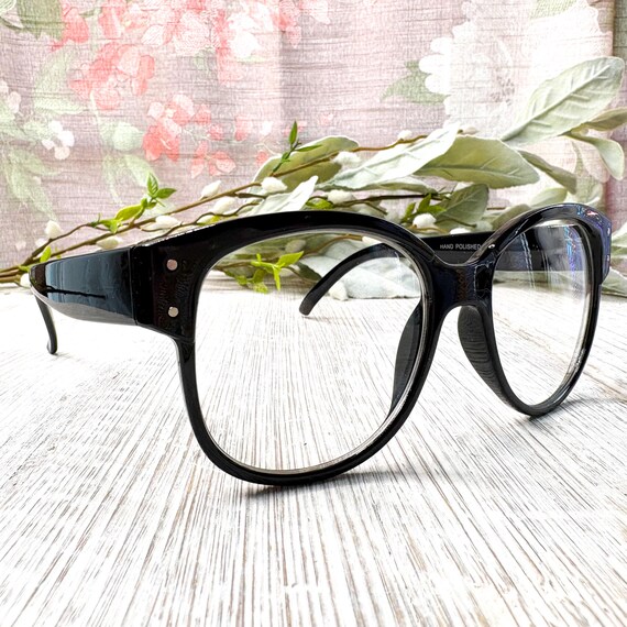Clear Lens Glasses: Oversized Round Black Eyewear View 2