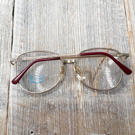 Oversized Round Eyeglass Frames: Light Gold & Red… - image 6