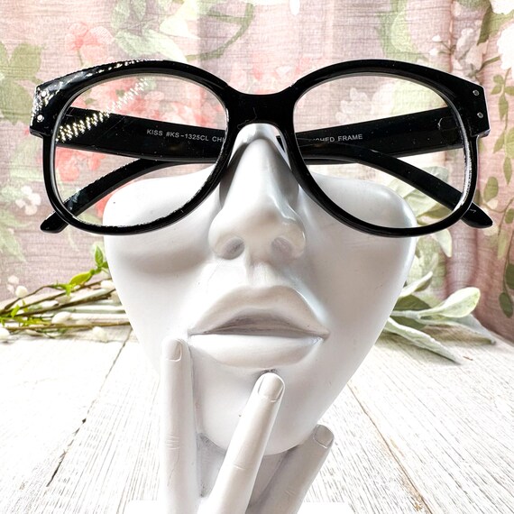 Clear Lens Glasses: Oversized Round Black Eyewear View 4