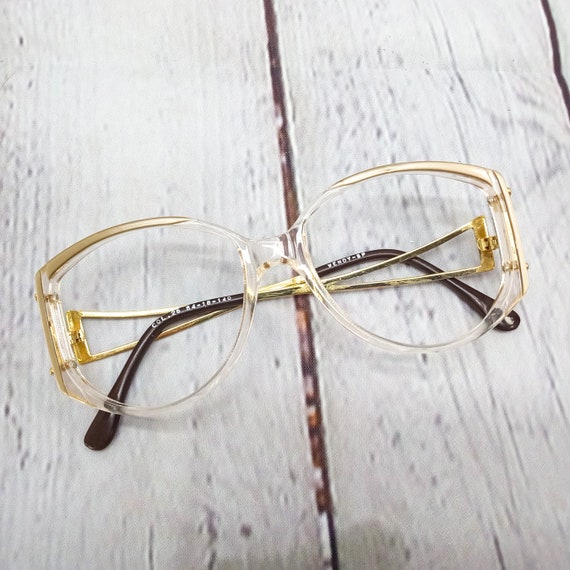 1980s large round eyeglasses gold clear brown vin… - image 4