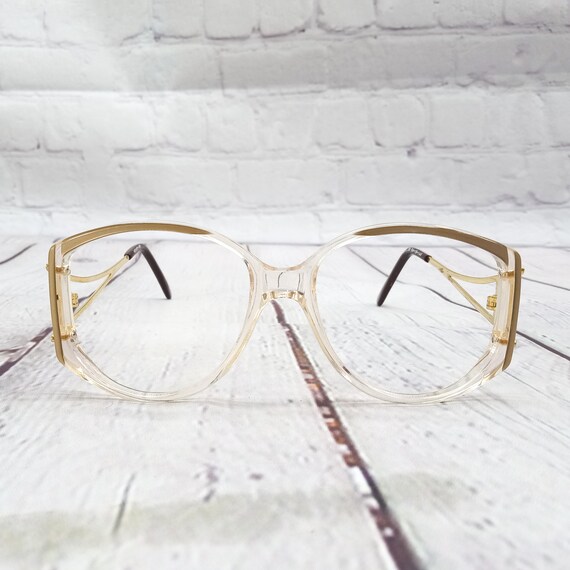 1980s large round eyeglasses gold clear brown vin… - image 2