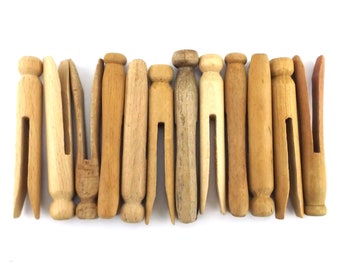 vintage wood clothespins lot (12) traditional push pins art craft supplies