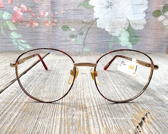 kids eyeglass frames only round eyeglasses 49[]16/130 light gold/tortoise unisex/boys/girls/child/children prescription eyewear nos fashion