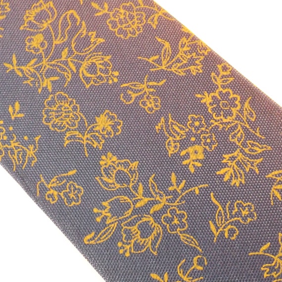 NOS vintage 1960s 50s 60s mid century modern tie purple necktie yellow floral mens 53