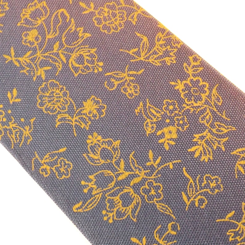 NOS vintage 1960s 50s 60s mid century modern tie purple necktie yellow floral mens 53