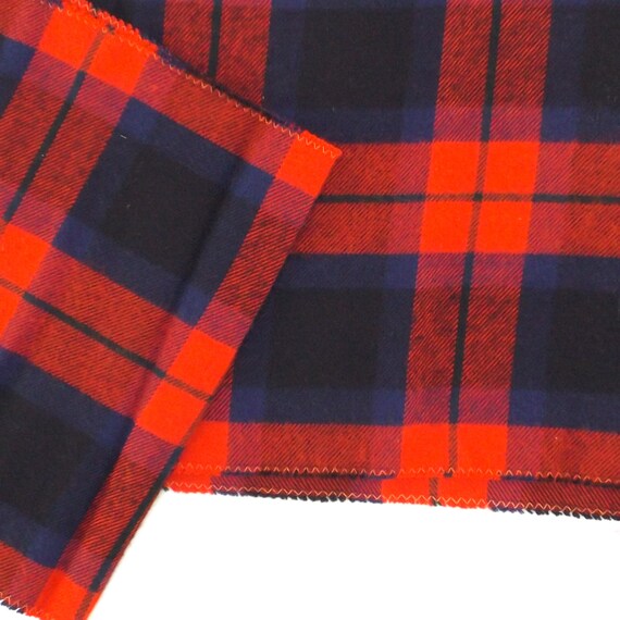 1970's vintage plaid flannel scarf red and blue t… - image 4