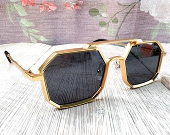 特大オクタゴンサングラス（カラーレンズ付き）：ユニセックス/メンズ/レディース、UV400カット