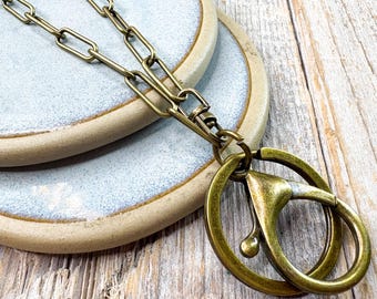 Bronze Paperclip Chain Lanyard Necklace: ID Badge Keychain Eyeglass Holder