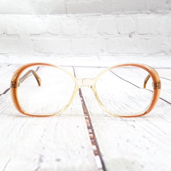 1980s large round eyeglasses clear golden brown vi