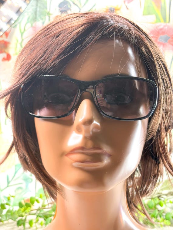 Black Wrap-Around Sunglasses with Grey Lenses and Silver Accents View 2