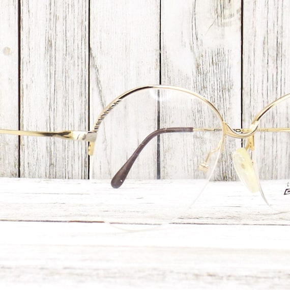 NOS vintage 80s eyeglasses rimless round | gold m… - image 1