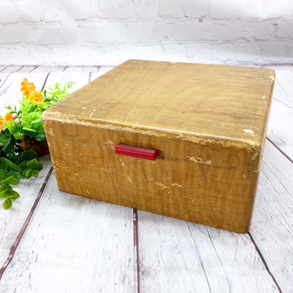 vintage large wood jewelry box with hinged lid an… - image 1