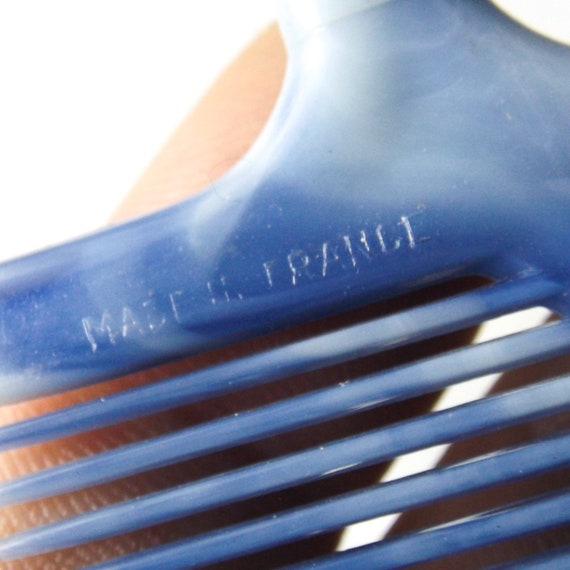 Vintage French Hair Comb Retro Blue Plastic Depose Made in France Vintage Umbrella Hair Comb: Colorful Depose Plastic, Made in  main image 4