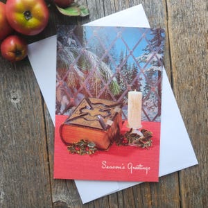 saludos de temporada tarjeta de navidad vísperas vacaciones tranquilas mejores deseos tarjeta de felicitación papelería vintage religión cristiana religiosa él/ella