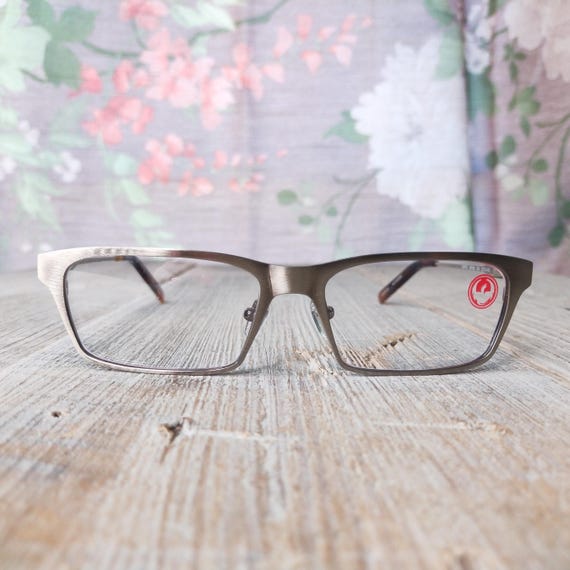 Vintage Rectangle Eyeglasses: Satin Silver & Brow… - image 1