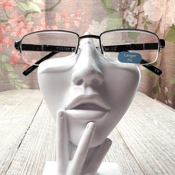 Semi-Rimless Reading Glasses +3.00: Black & Silve… - image 4