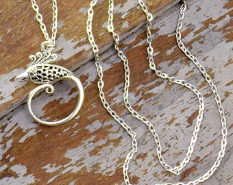 silver phoenix pendant necklace, boho statement necklace