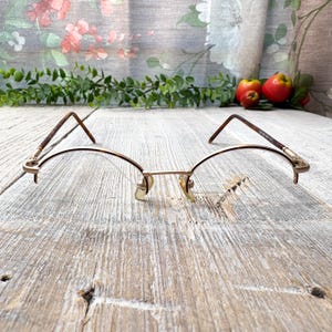 satin light gold tortoise eyeglass frames only 48[]19/140 semi-rimless round glasses unisex/men/women nos/vintage/deadstock 1990s accessory