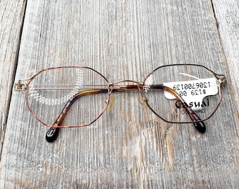 Oversized hexagon eyeglass frames only tortoiseshell light gold 50[]20 1990s big eyeglasses unisex/men/women glasses nos vintage deadstock