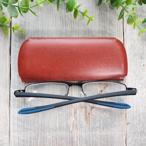 faux leather glasses case eyeglasses holder brown textured hard metal eyeglass case deadstock vintage eyewear accessories unisex accessory