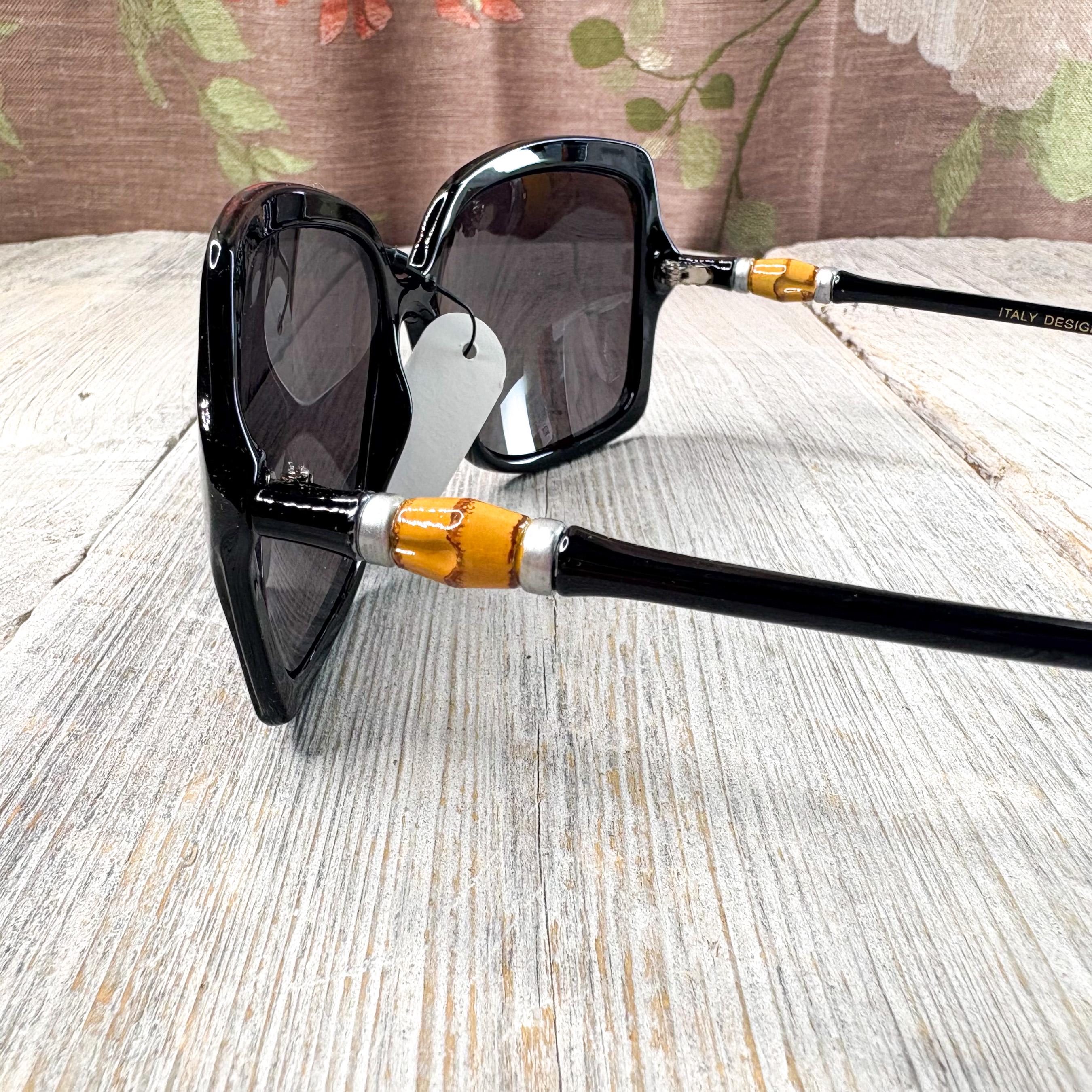 Oversized Square Butterfly Sunglasses: Black & Gold Frame 