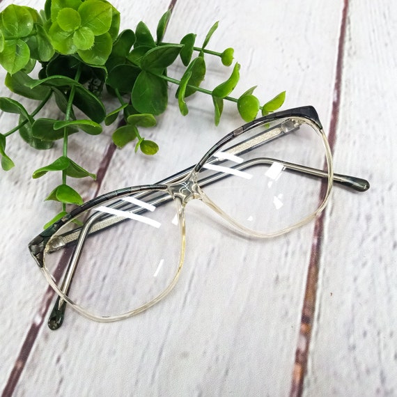 1980s large round eyeglasses grey clear vintage e… - image 2