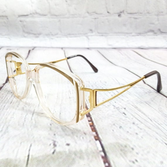1980s large round eyeglasses gold clear brown vin… - image 3