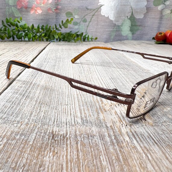 Vintage Rectangle Eyeglass Frames: Metallic Brown… - image 3
