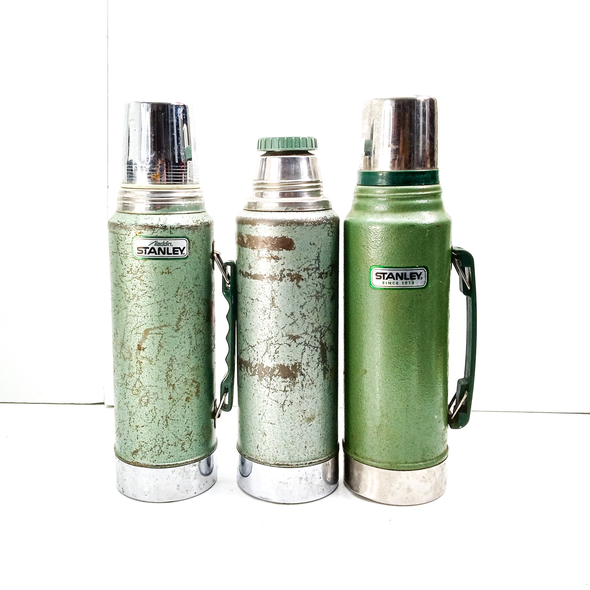 Stanley Super Vac Green Thermos, Vintage Red Label Cork Stopper Steel Cup  N943 in 2023