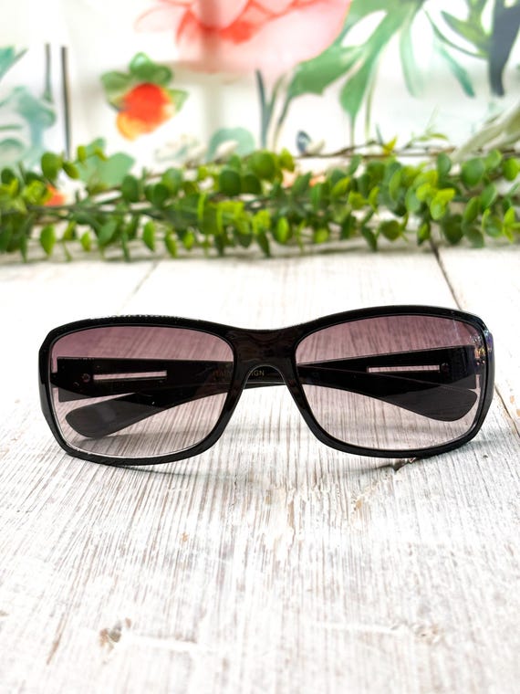 Black Wrap-Around Sunglasses with Grey Lenses and Silver Accents View 6
