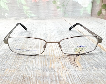 Vintage Gunmetal Rectangle Eyeglasses Frame: Unisex 1990s Deadstock (50[]17/135)