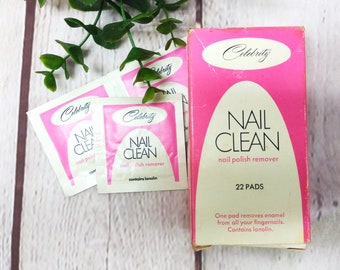 vintage nail polish remover wipes travel pack, new old stock with original box, Celebrity Nail Clean