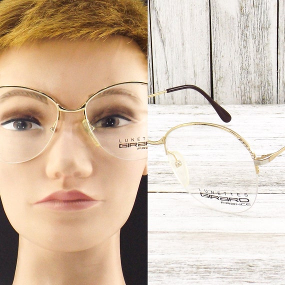 NOS vintage 80s eyeglasses rimless round | gold m… - image 8