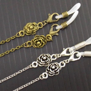 Silver Rose Eyeglass Chain: Ear Buds Lanyard, 27" Sunglasses Holder