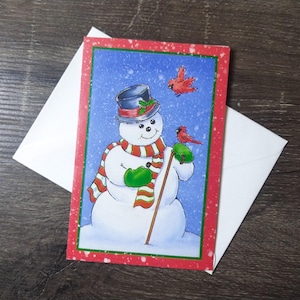 Bonhomme de neige carte de Noël cardinal rouge oiseau carte de voeux Etats-Unis english cards Ltd Papeterie vintage saison des fêtes bonheur maman/mère/père