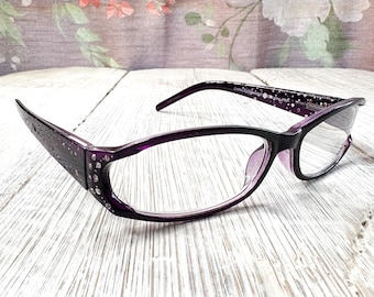 Women's Pillow Reading Glasses Purple Rhinestone Readers with Soft Case (55[]17/130)
